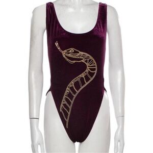 Oceanus Velvet Bodysuit with Gold Snake Design